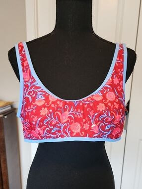 Cupshe Red Floral Bikini with Light Blue Trim
